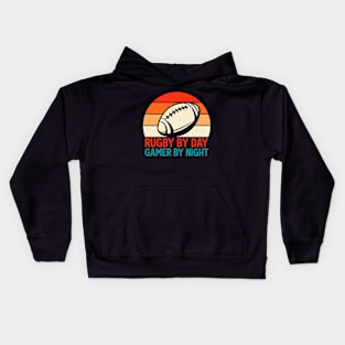 Rugby By Day Gamer By Night For Video Game Lovers - Funny Rugby Vintage Kids Hoodie